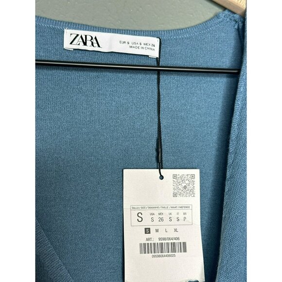 ZARA Wool Blend Wrap Midi Dress Blue Women's Small NWT - Picture 6 of 12